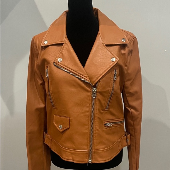 Love Tree Jackets & Blazers - Women's tan faux Leather Jacket